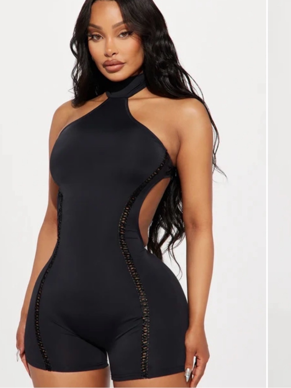 Fashion Nova Black High-Neck Cutout Romper